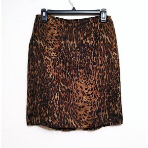 Crispen Women's  Silk Leopard Print Pencil Skirt Size 8 Brown Back Zip